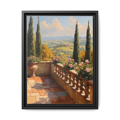 Tuscany wall art framed canvas print in a black wood frame