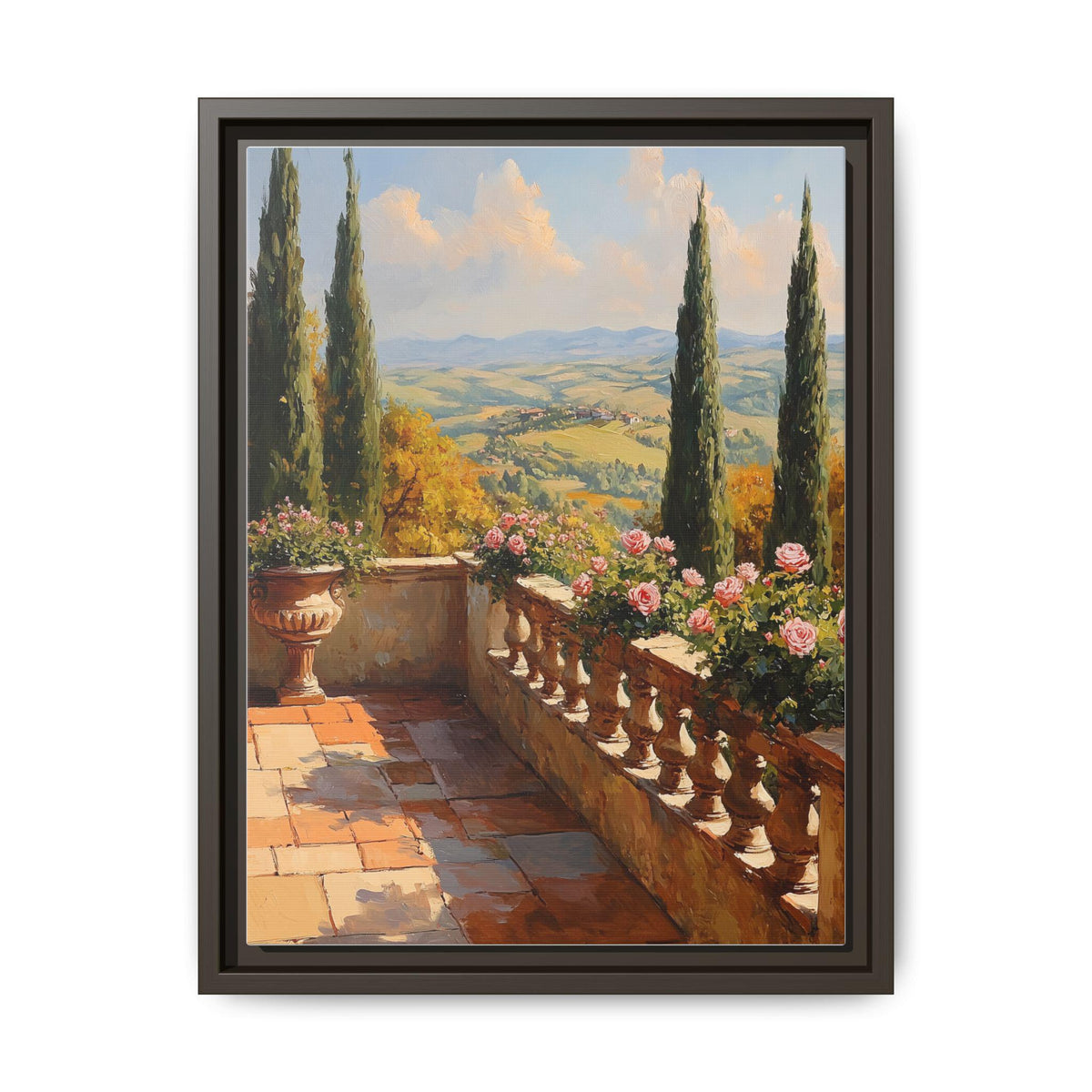 Tuscany wall art framed canvas print in an espresso wood frame
