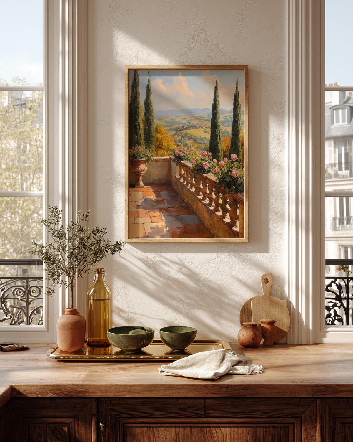 Tuscan landscape canvas print on cotton canvas, framed in solid wood and ready to hang