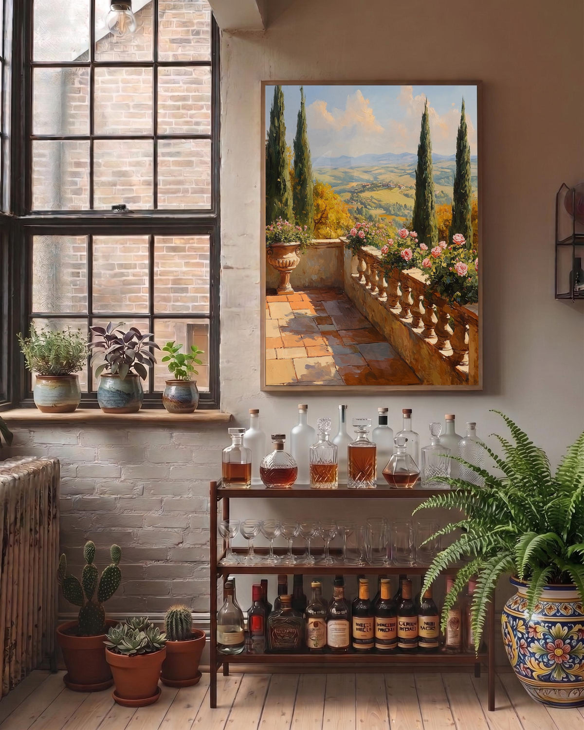 Oil-painting style view over the Italian countryside, made to order framed canvas