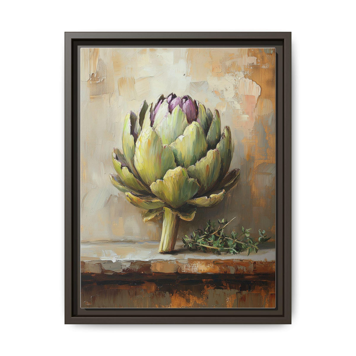 Artichoke wall art framed canvas print in an espresso wood frame