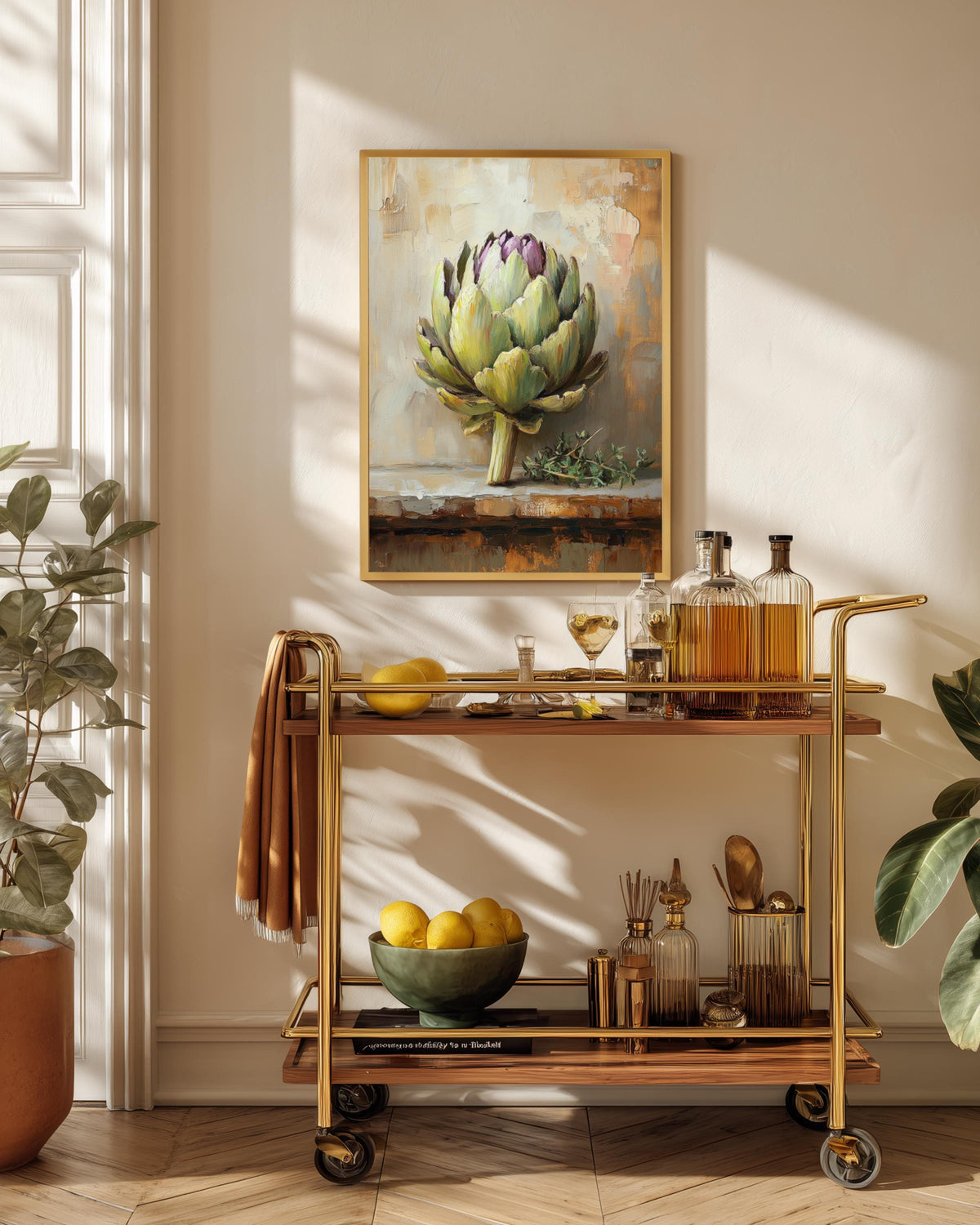 Oil-painting style green artichoke printed on cotton canvas, made to order