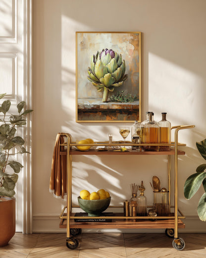 Oil-painting style green artichoke printed on cotton canvas, made to order