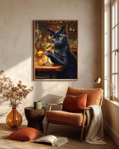 Black Cat Martini Framed Canvas — view 7 of 20