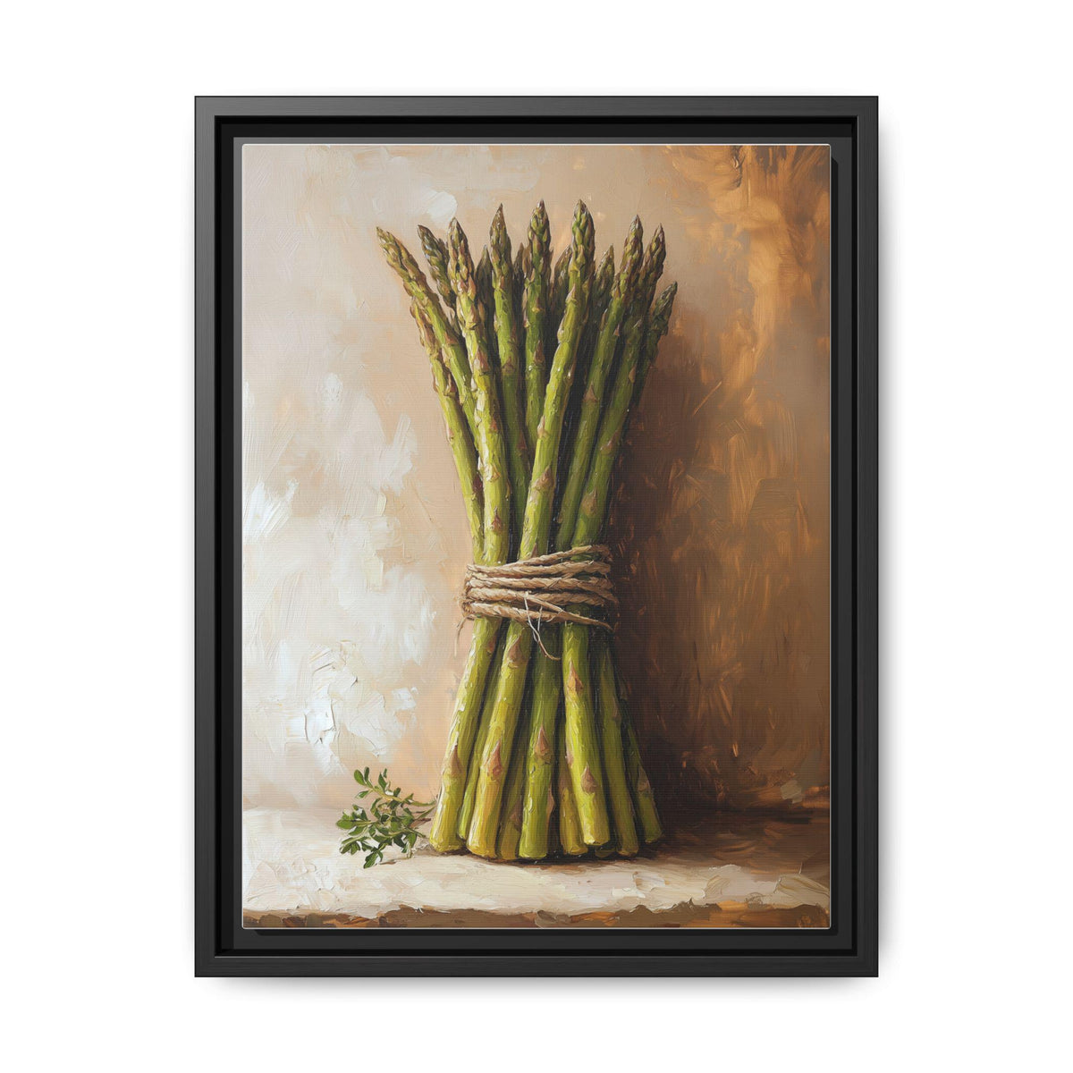 Asparagus wall art framed canvas print in a black wood frame