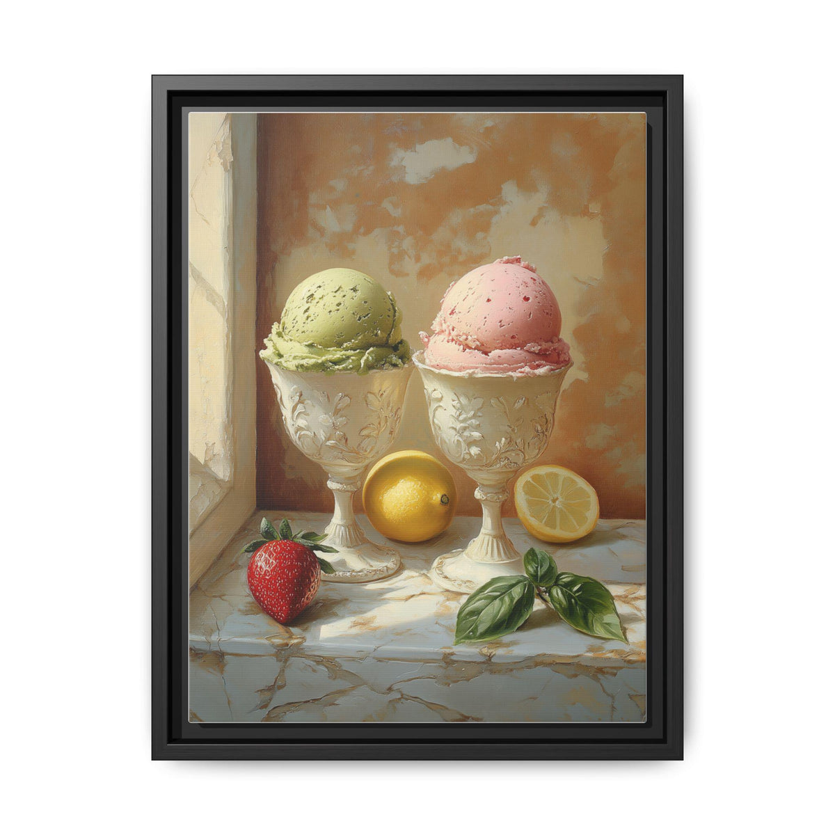 Gelato wall art framed canvas print in a black wood frame