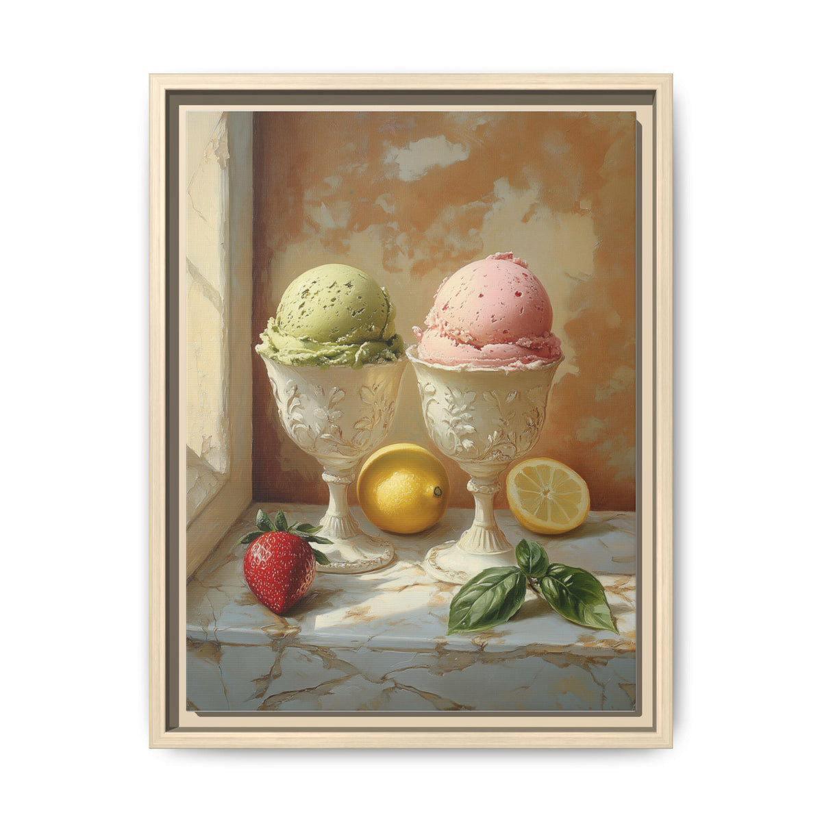 Gelato wall art framed canvas print in a natural wood frame