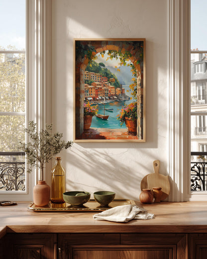 Italian Riviera framed canvas printed on cotton canvas, ready to hang
