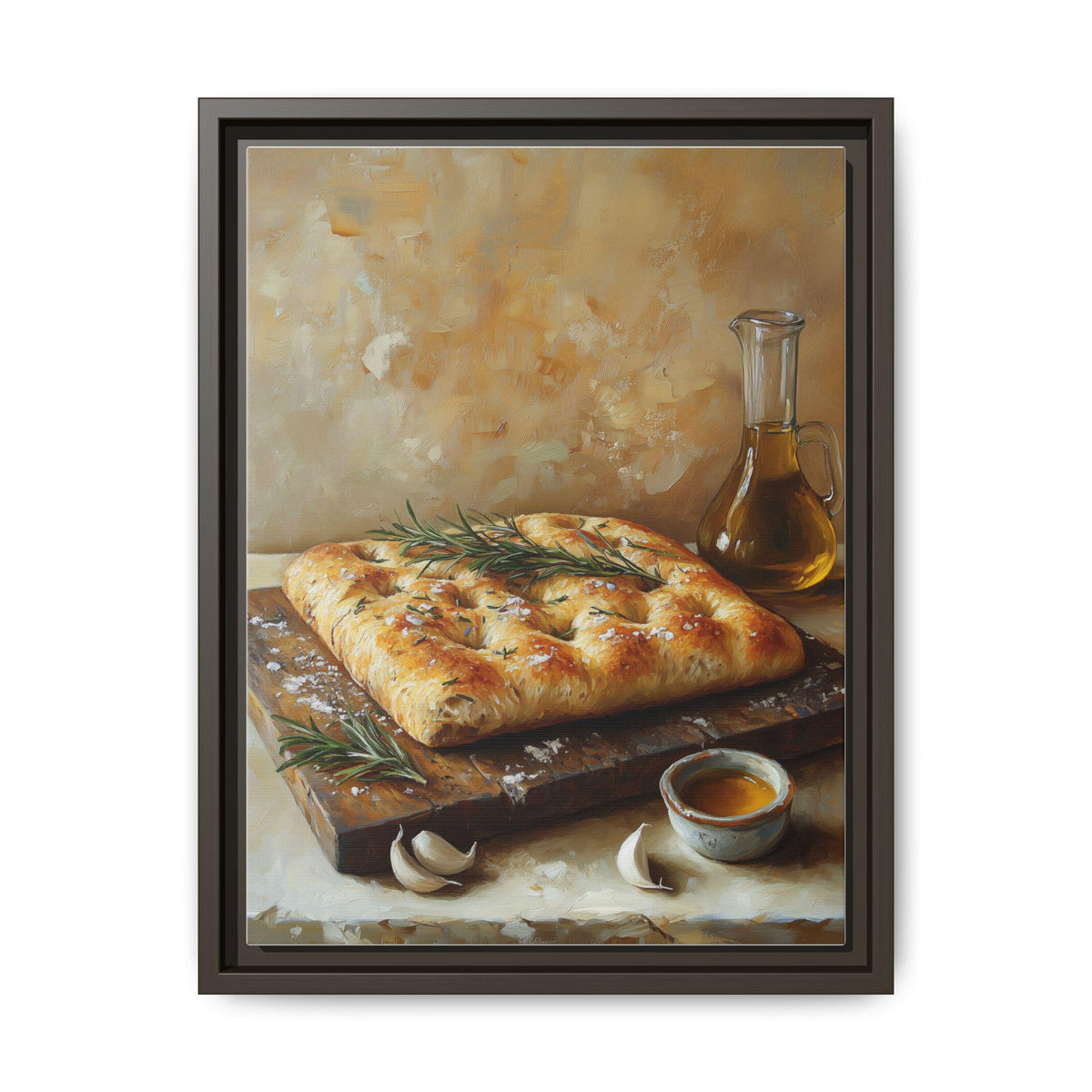Focaccia wall art framed canvas print in an espresso wood frame