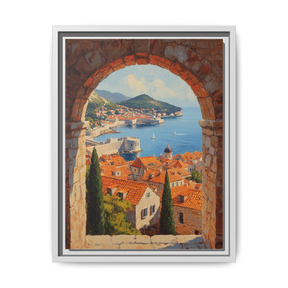 Dubrovnik wall art framed canvas print in a white wood frame