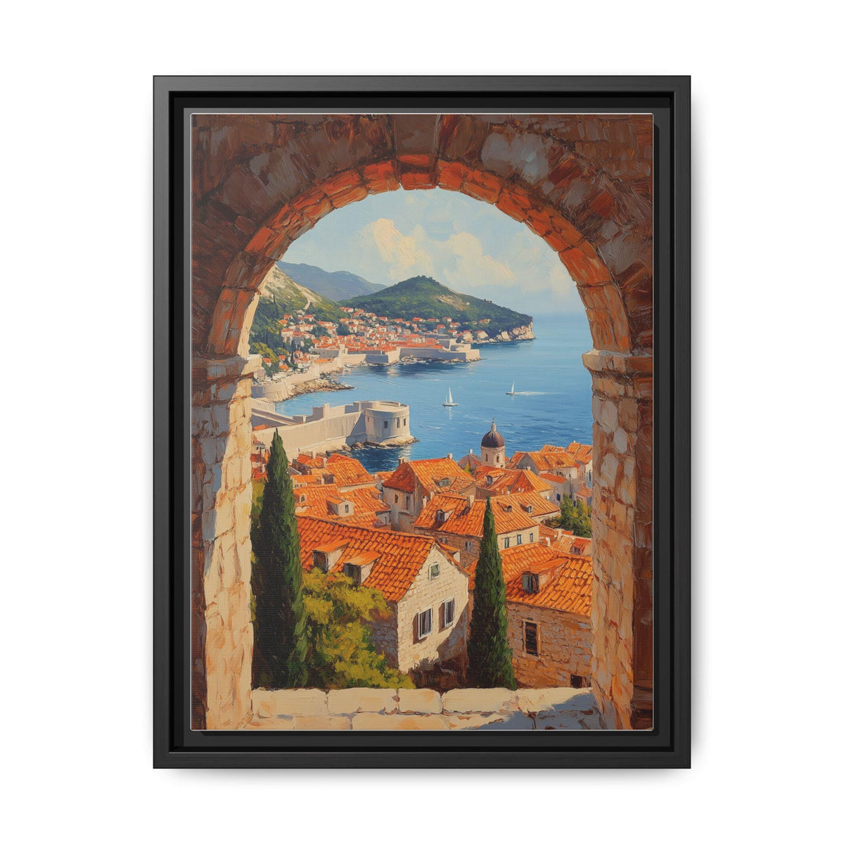 Dubrovnik wall art framed canvas print in a black wood frame