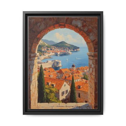 Dubrovnik wall art framed canvas print in a black wood frame