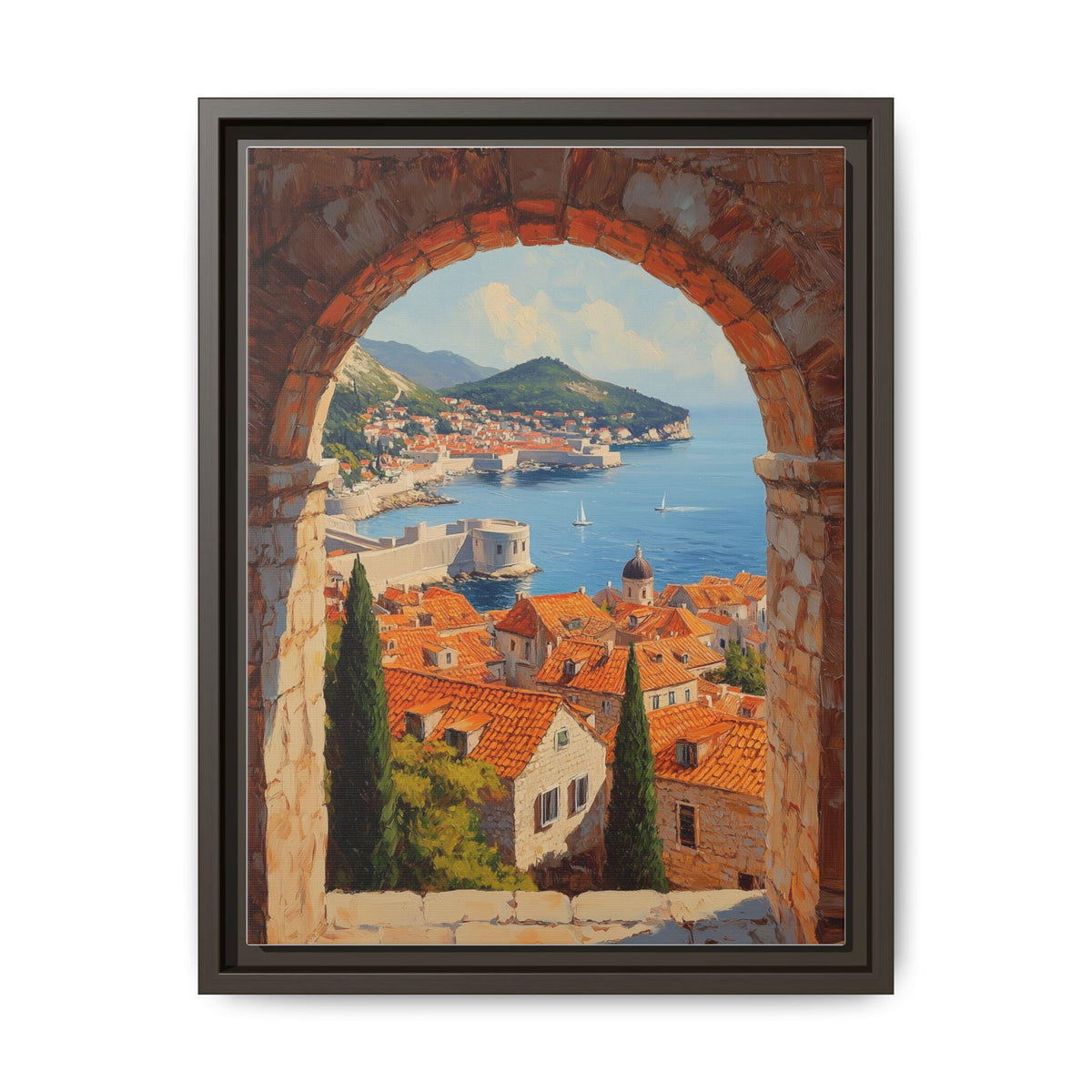 Dubrovnik wall art framed canvas print in an espresso wood frame