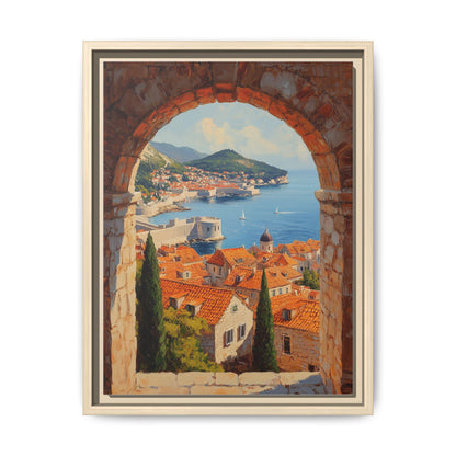 Dubrovnik wall art framed canvas print in a natural wood frame