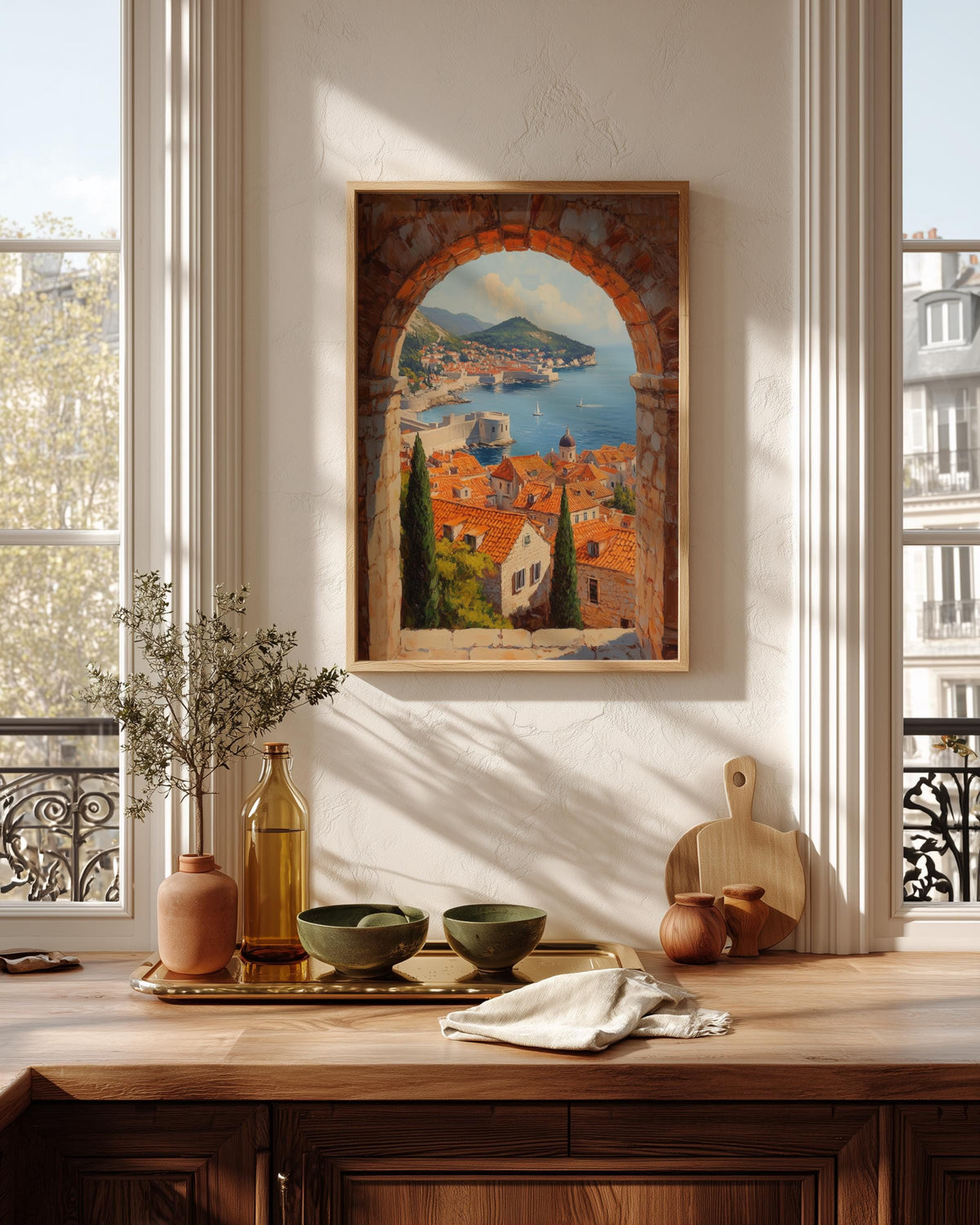 Oil-painting style Adriatic rooftop view, made to order and ready to hang