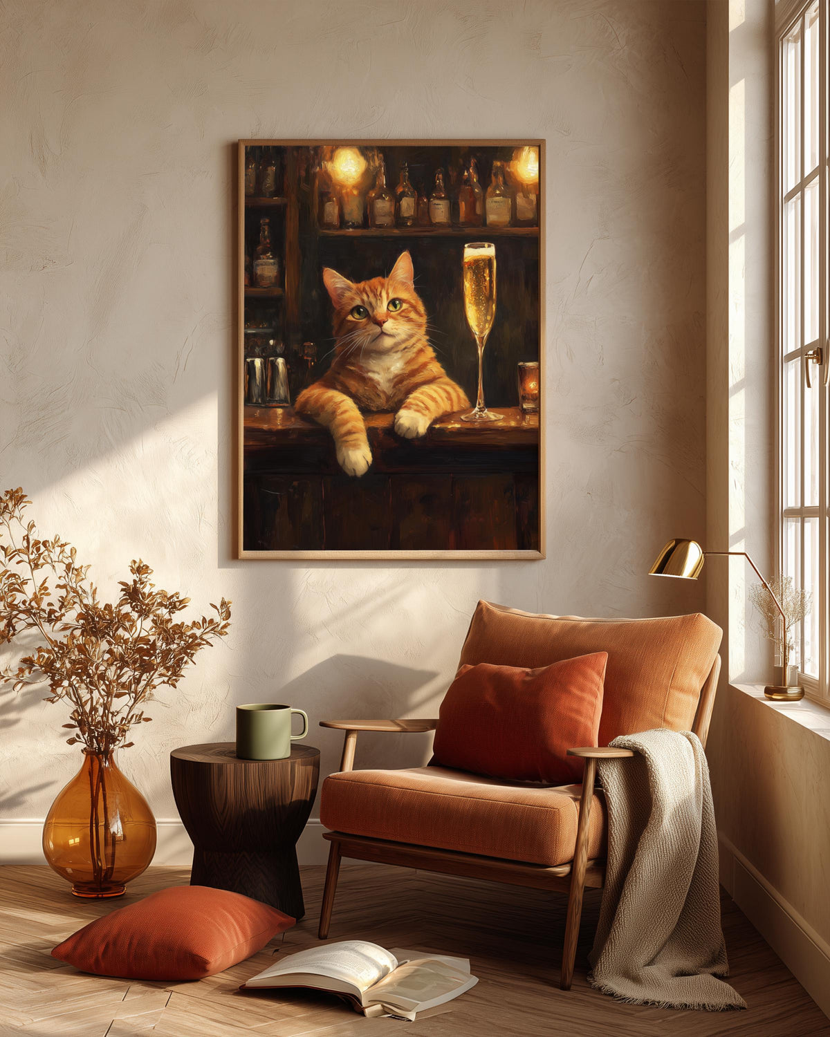 Ginger Cat Champagne Bar Framed Canvas Art — view 8 of 20