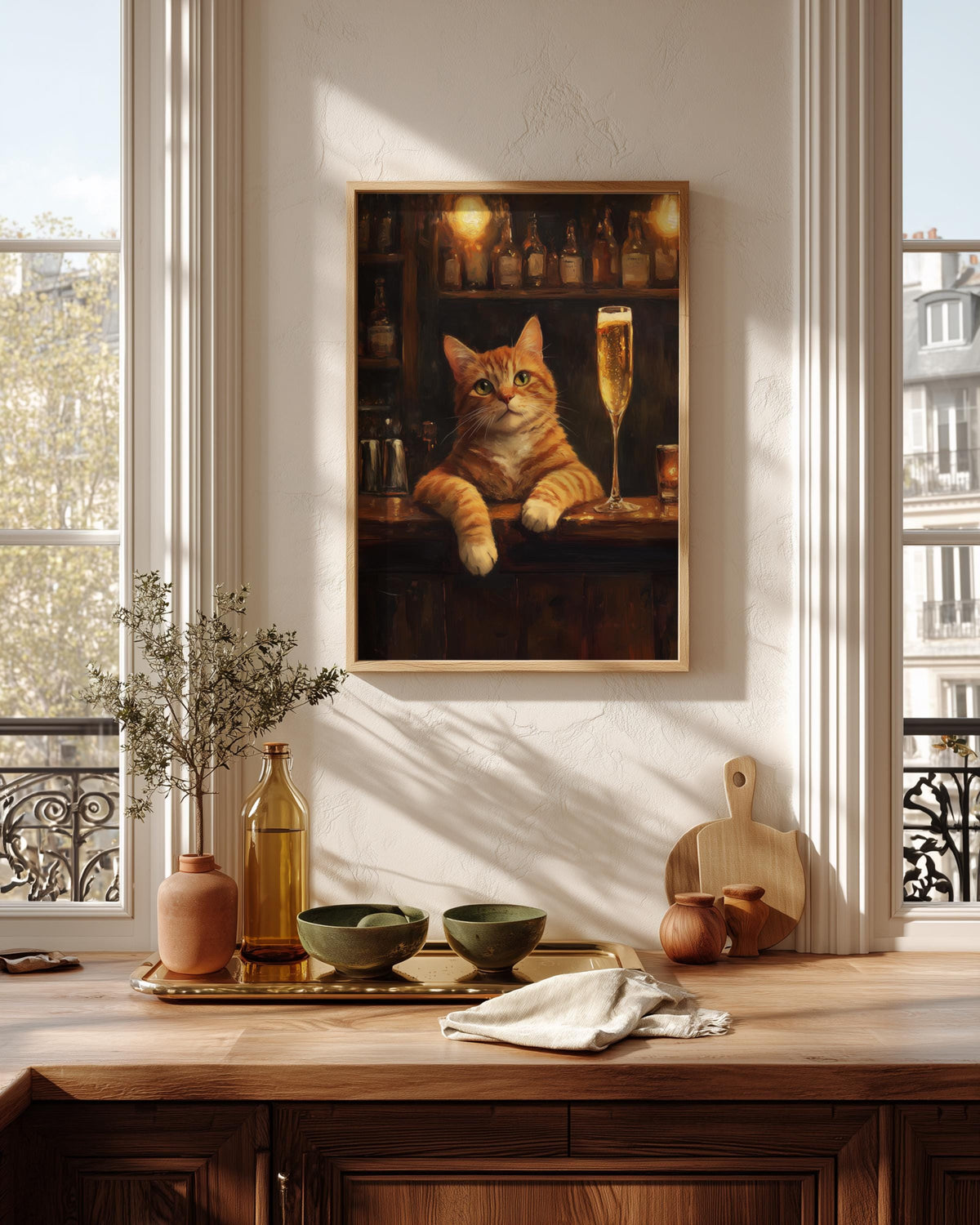 Ginger cat framed canvas printed on cotton and hand-framed in solid wood