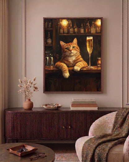 Oil-painting style cat portrait in marmalade and gold, made to order