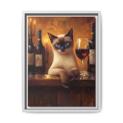 Siamese Cat wall art framed canvas print in a white wood frame