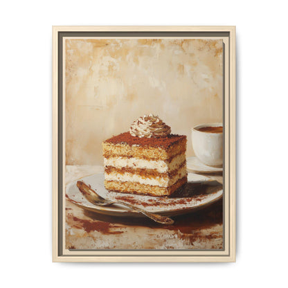 Tiramisu framed canvas print in a natural wood frame