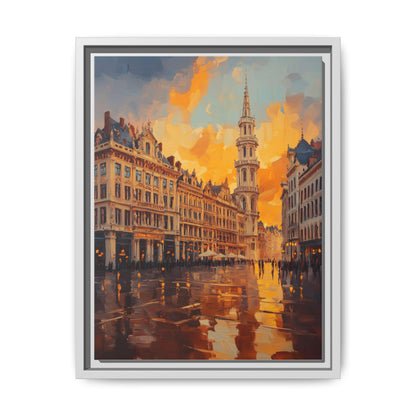 Brussels wall art framed canvas print in a white wood frame