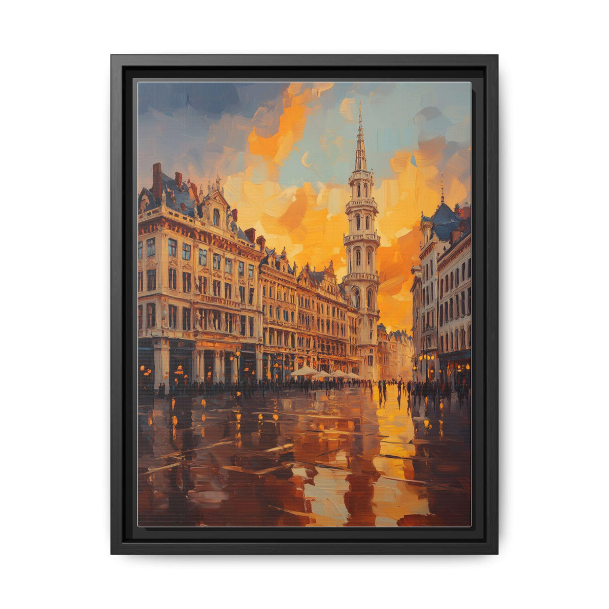 Brussels wall art framed canvas print in a black wood frame