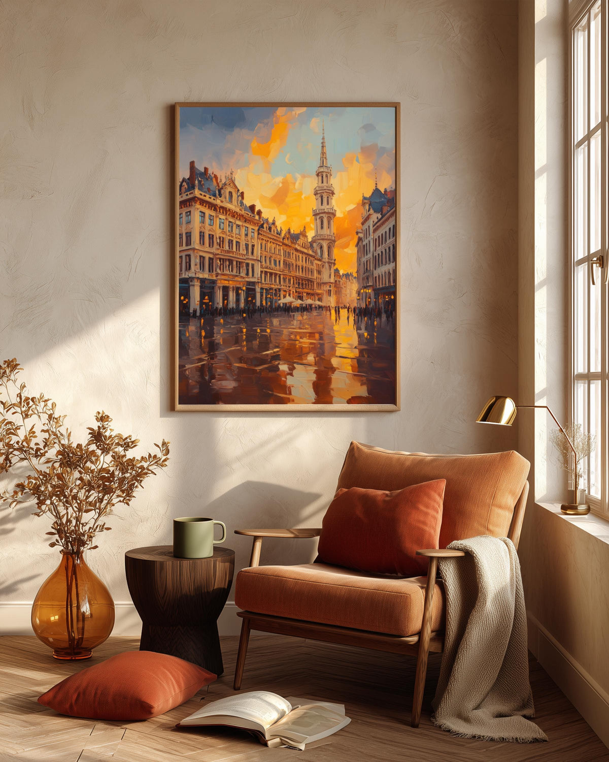 Belgium square framed canvas art set in a solid wood frame, ready to hang