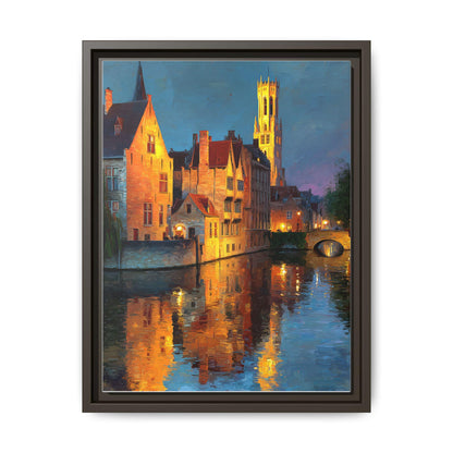 Bruges wall art framed canvas print in an espresso wood frame