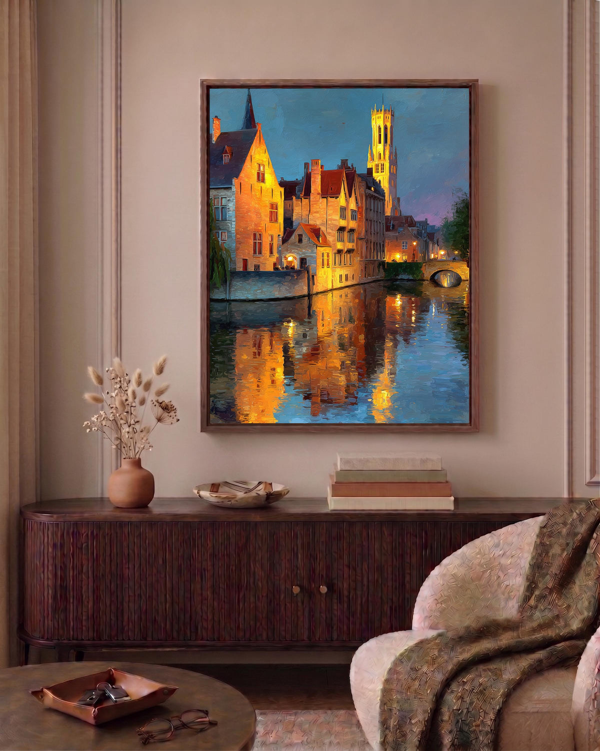 Oil-painting style Belfry Tower printed on cotton canvas, made to order