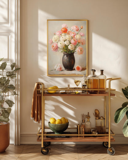 French floral framed canvas art in a solid wood frame, made to order