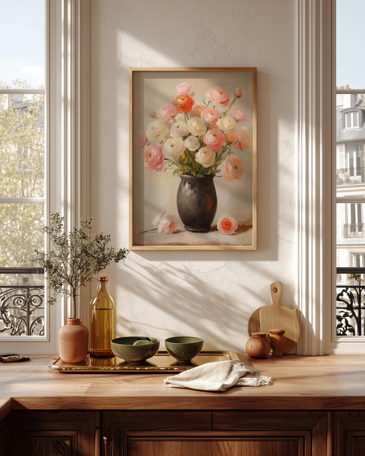Oil-painting style bouquet printed on cotton canvas, ready to hang