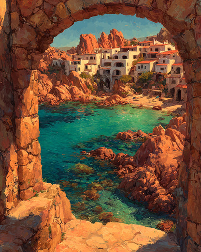 Costa Smeralda canvas print painted in loose, sunlit oil brushstrokes