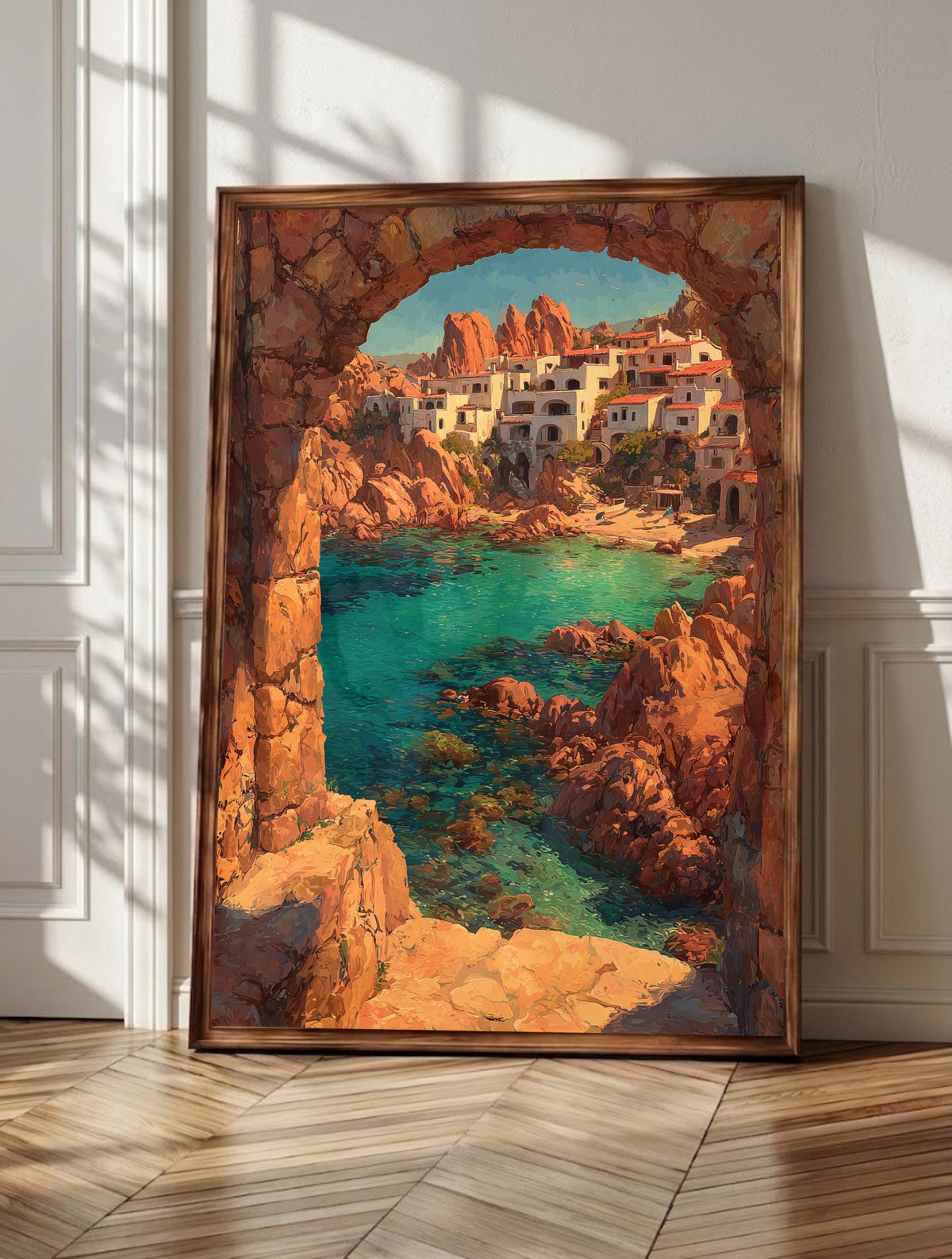 Sardinia wall art: turquoise coves and rose-gold granite along the Costa Smeralda