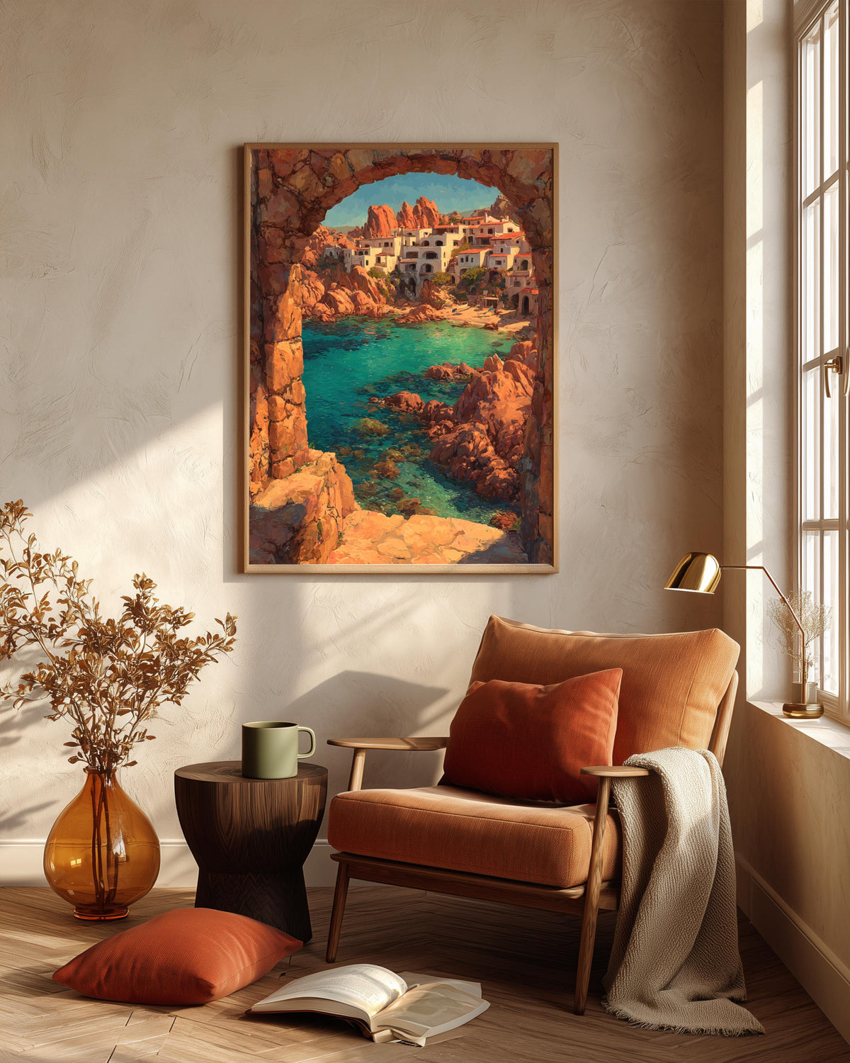 Mediterranean seascape print on cotton canvas, made to order in seven sizes