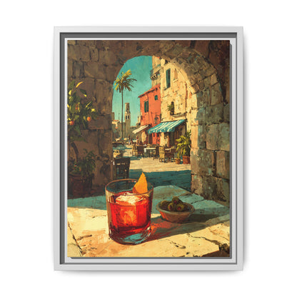 Negroni art framed canvas print in a white wood frame