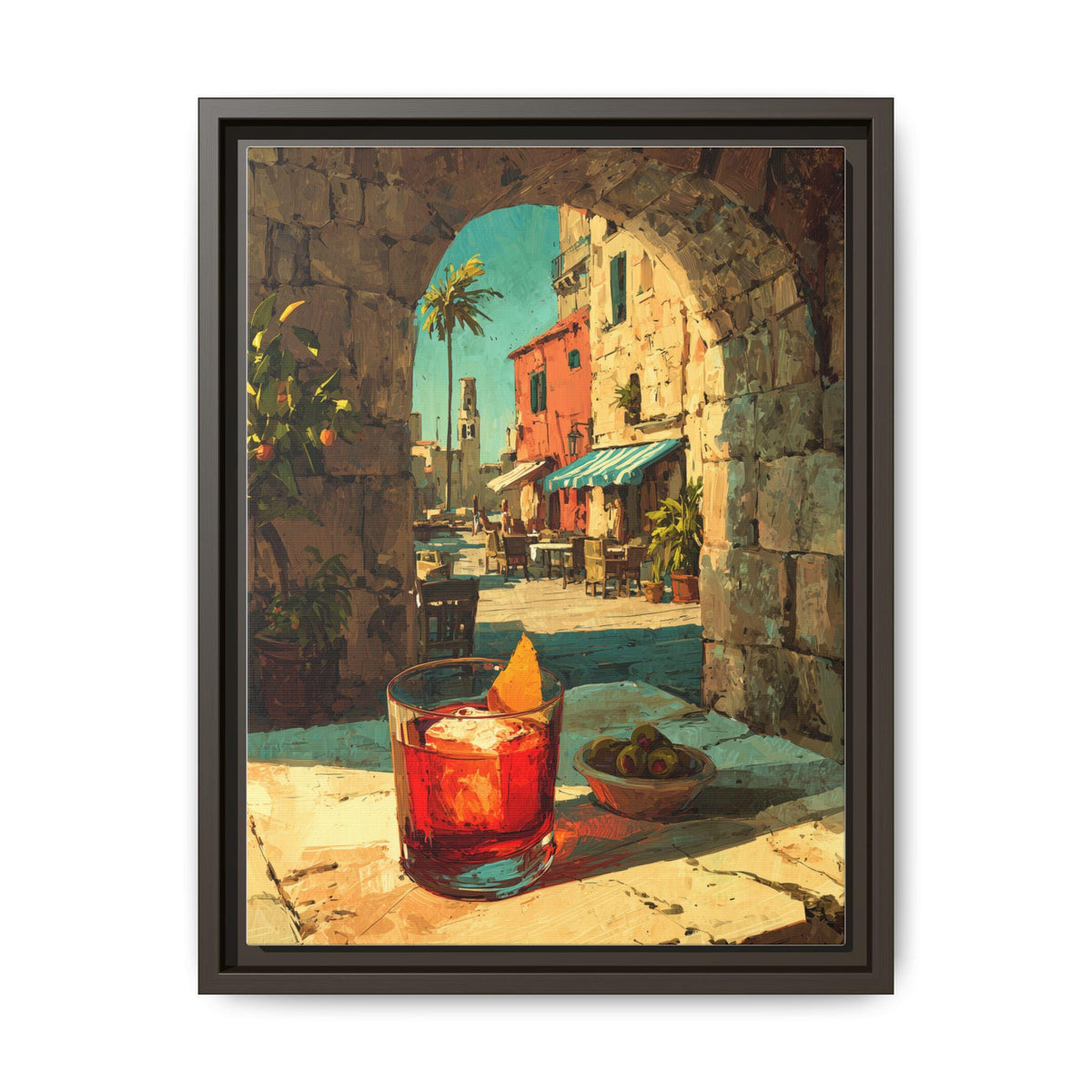 Negroni art framed canvas print in an espresso wood frame