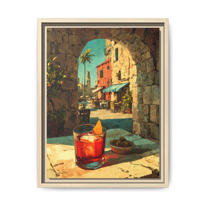 Negroni art framed canvas print in a natural wood frame