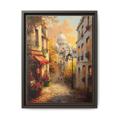 Montmartre wall art framed canvas print in an espresso wood frame