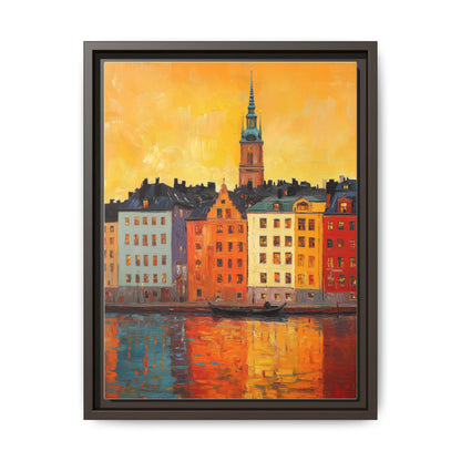 Stockholm wall art framed canvas print in an espresso wood frame