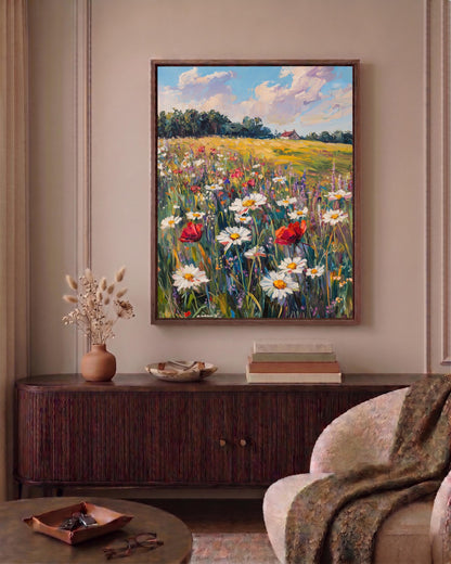 Wildflower Meadow Oil Painting Framed Canvas — view 5 of 19