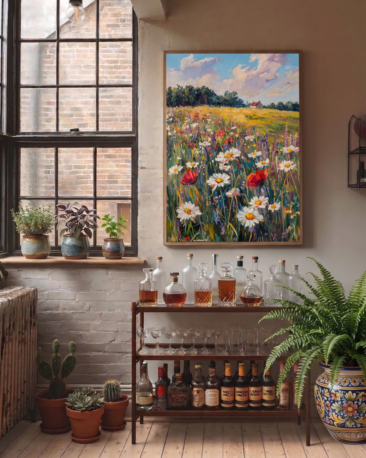 Wildflower Meadow Oil Painting Framed Canvas — view 7 of 19