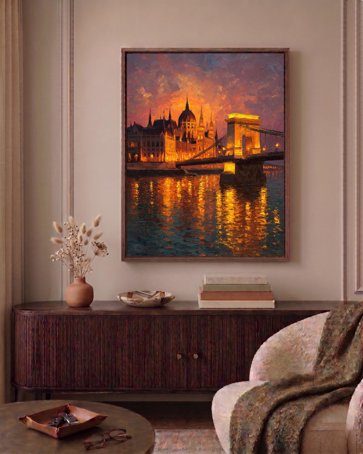 Hungarian Parliament framed canvas art in a solid wood frame, ready to hang