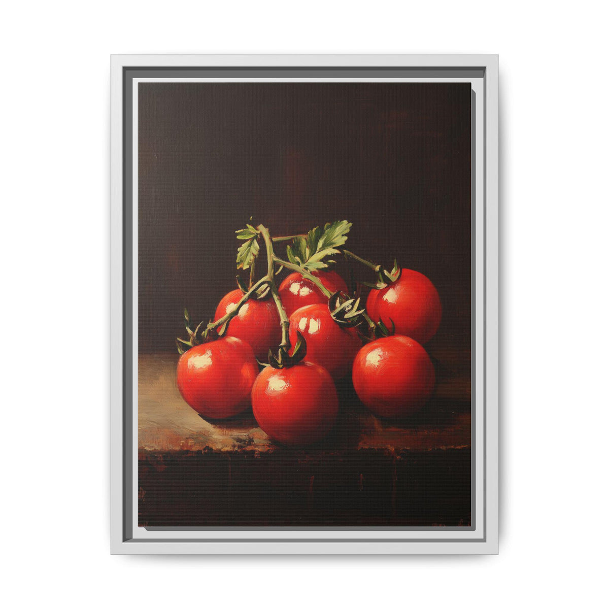 Cherry Tomato wall art framed canvas print in a white wood frame