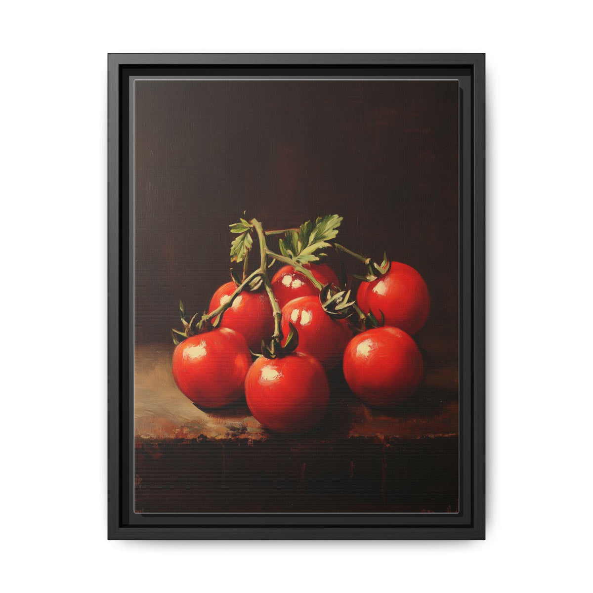 Cherry Tomato wall art framed canvas print in a black wood frame