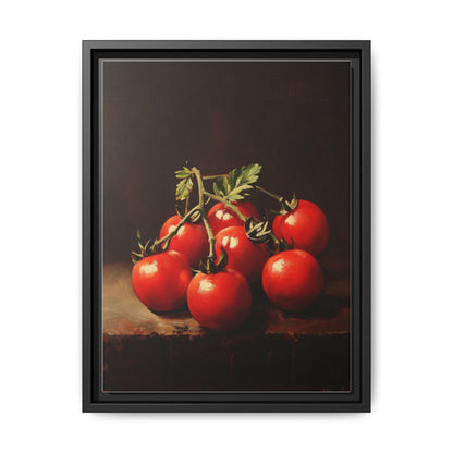 Cherry Tomato wall art framed canvas print in a black wood frame