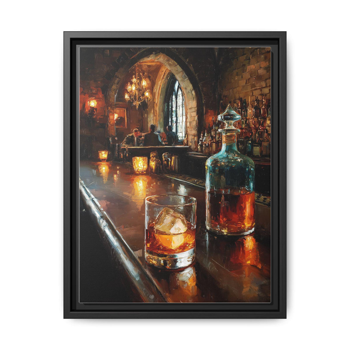 Speakeasy wall art framed canvas print in a black wood frame