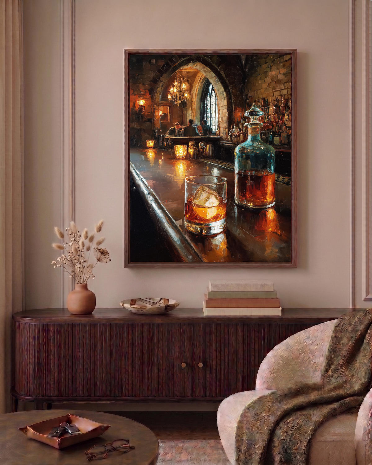 Speakeasy framed canvas in a handmade solid wood frame, ready to hang