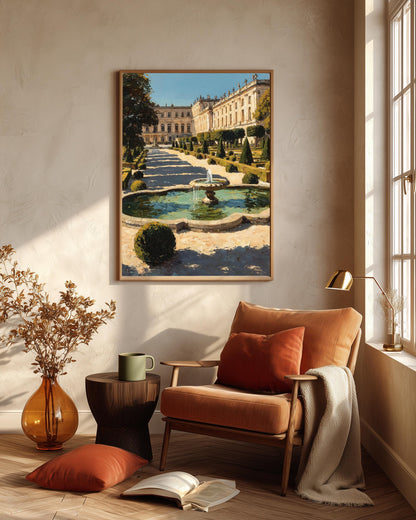 Oil-painting style palace garden art on cotton canvas, made to order