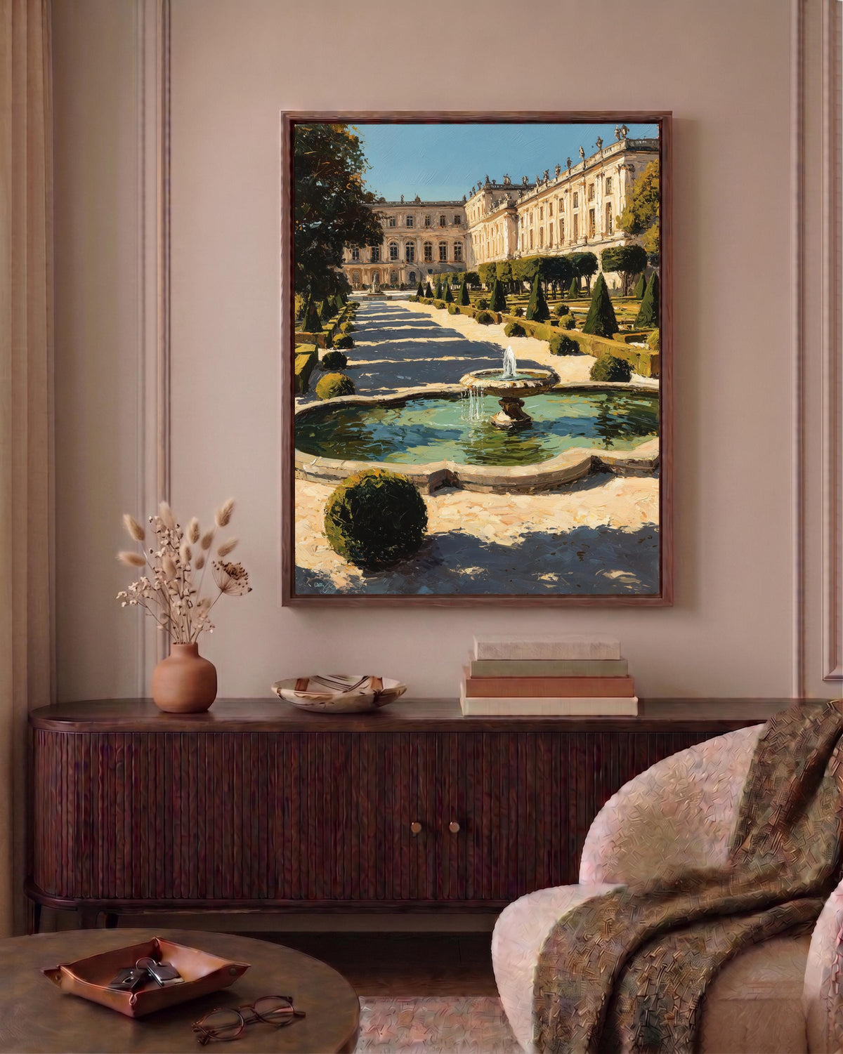 Versailles framed canvas in a handmade solid wood frame, ready to hang