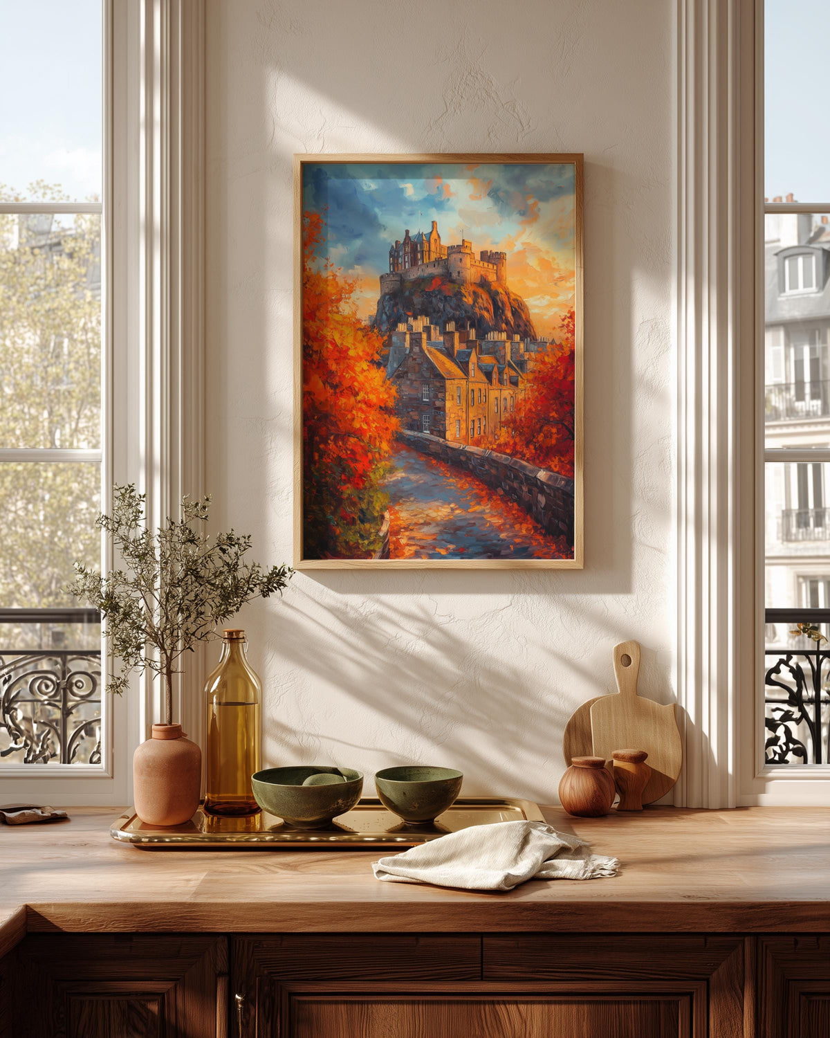 Oil-painting style Scottish castle in autumn colour, made to order and ready to hang